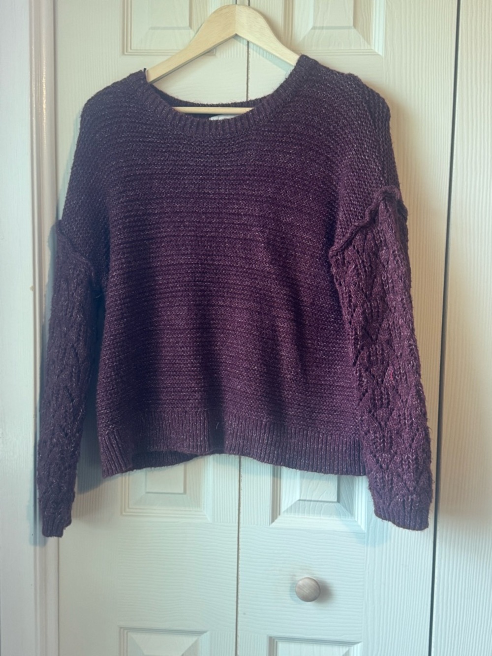 Knox Rose Plum Cable-Detail Crewneck Sweater
